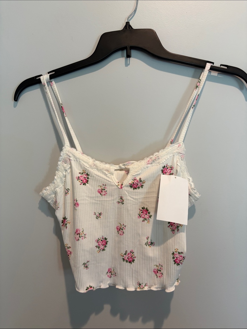 White Floral Lace-Trim Spaghetti Strap Cami